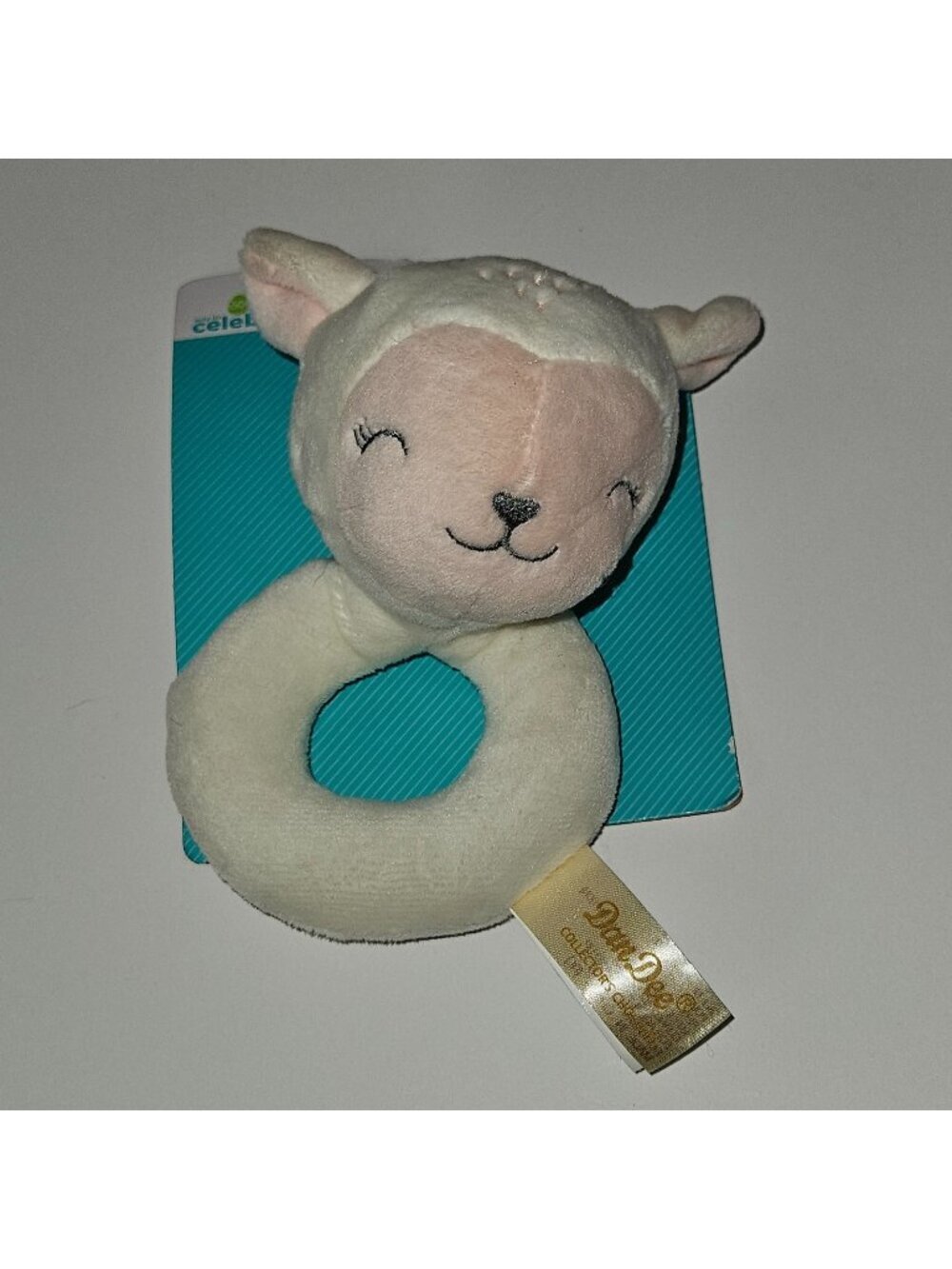 NEW White Sheep Lamb Plush Rattle Ring Lovey 5" Baby Toy Gift Easter Dan Dee